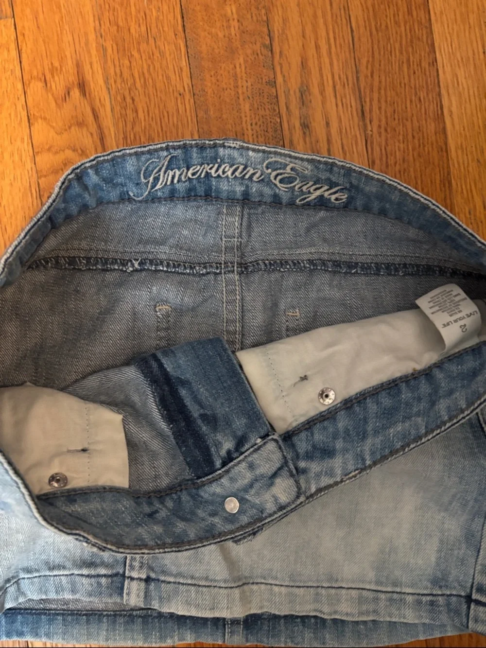 American Eagle Outfitters Faded Light Blue Denim Mini Skirt - Picture 3 of 4